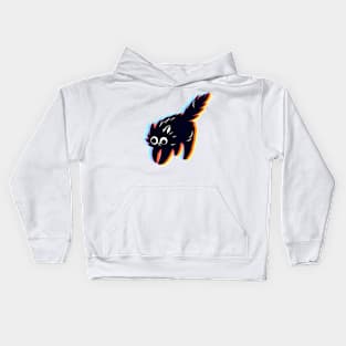 Sci-Fi Cat Drawing with Glitch Effect: Psychedelic Neon Design Kids Hoodie